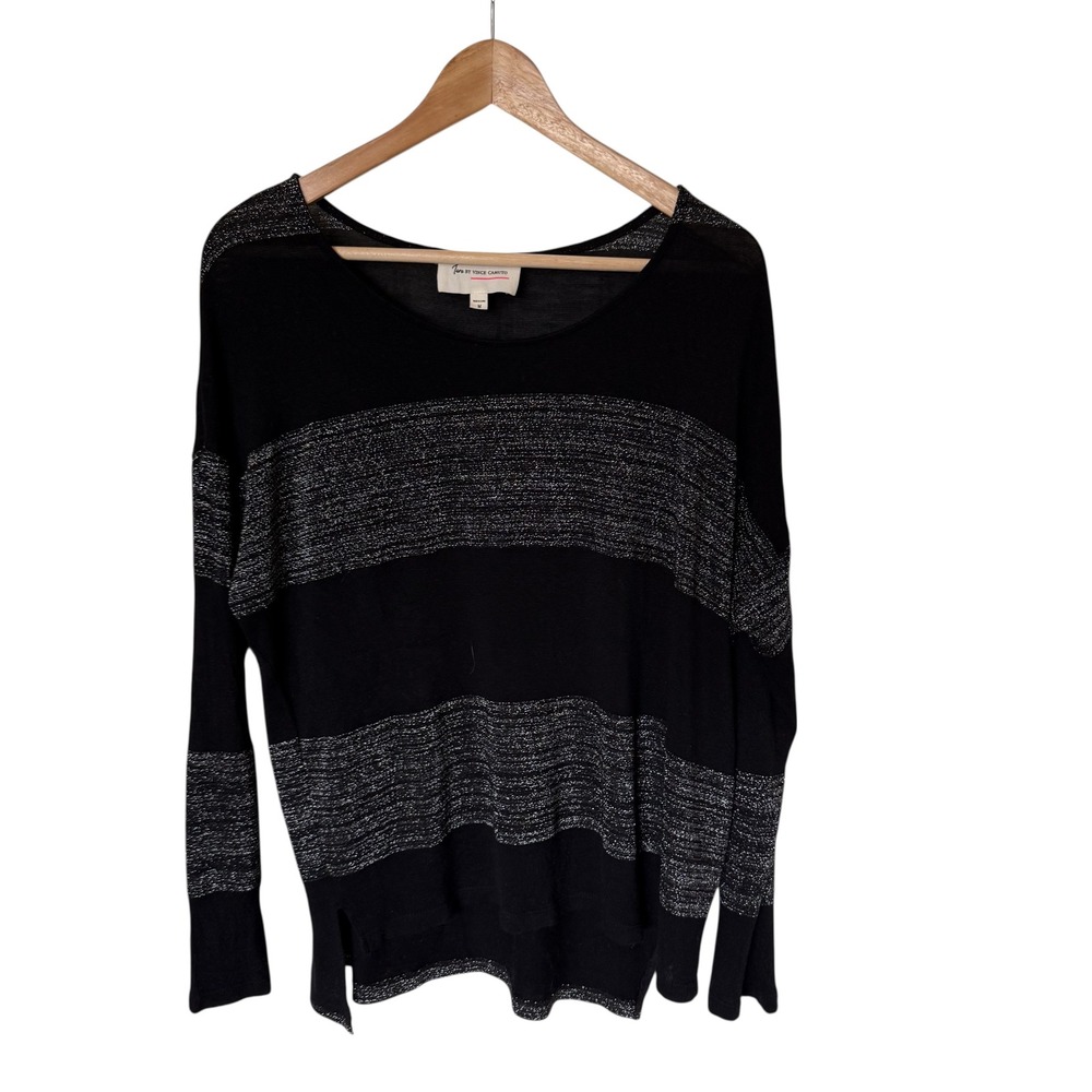 Two By Vince Camuto Black Striped Metallic Long Sleeve‎ Sweater  Women's Medium